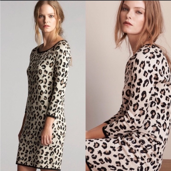 Velvet by Graham & Spencer Anthropologie Dress Cashmere Blend Leopard Animal - Picture 1 of 5